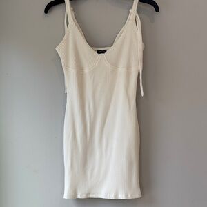 Rue21 Cream Ribbed BodyCon Tie Shoulder Strap Knit Dress Bachelorette/Bridal